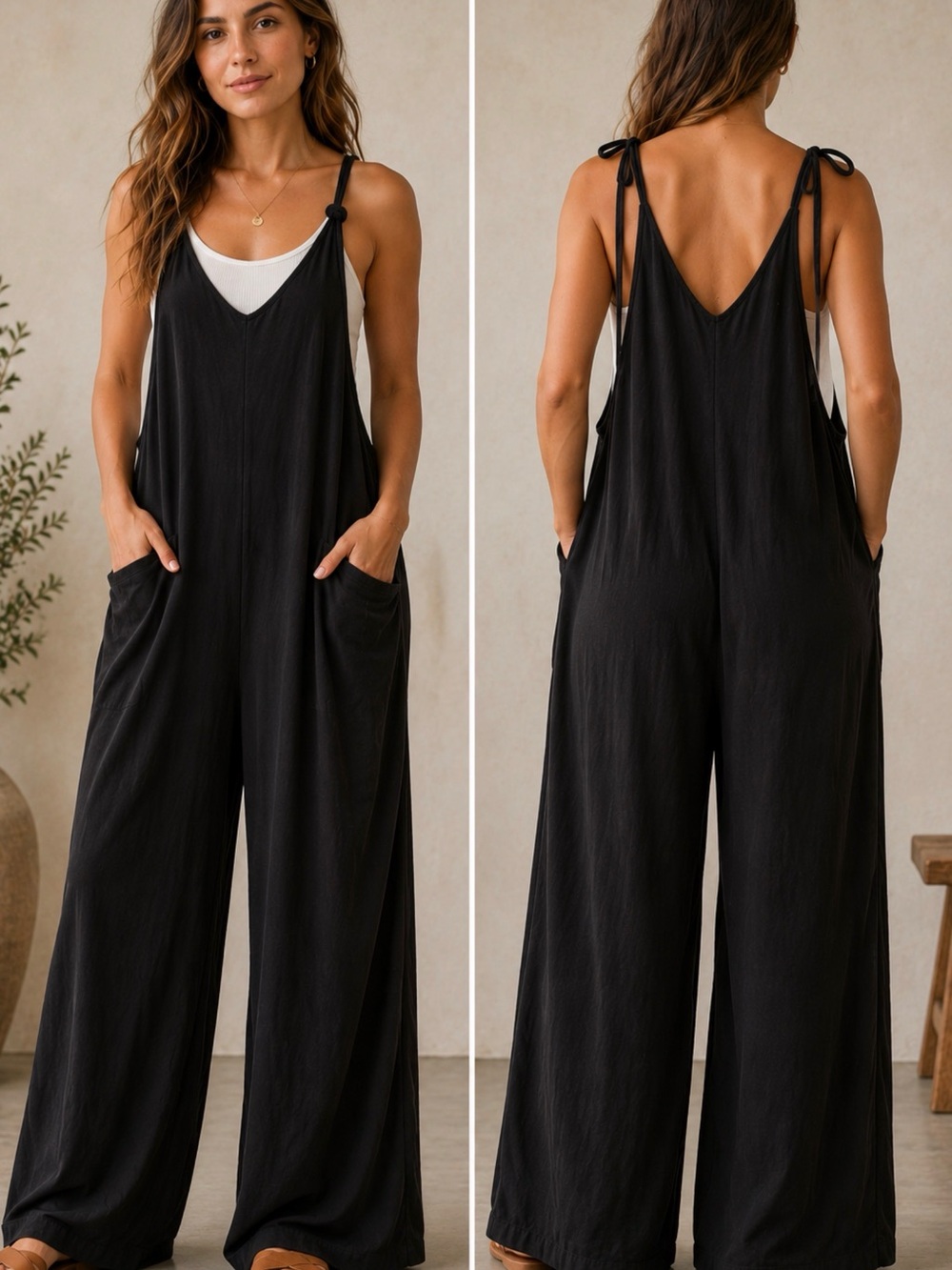 Black Sleeveless Wide-Leg Jumpsuit